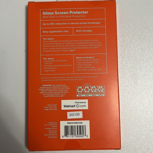 NWT Onn. Glass Screen Protector for iPhone 12 / 12 Pro w/ Application Tray - Picture 2 of 2